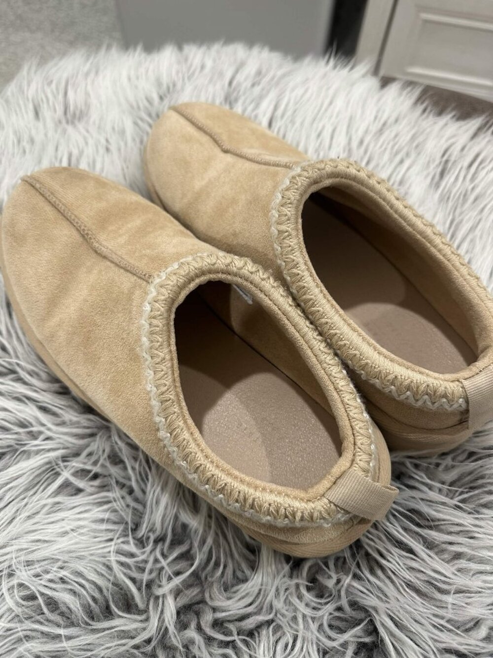 Beige Tan Suede-Look Slip-On Platform Slippers